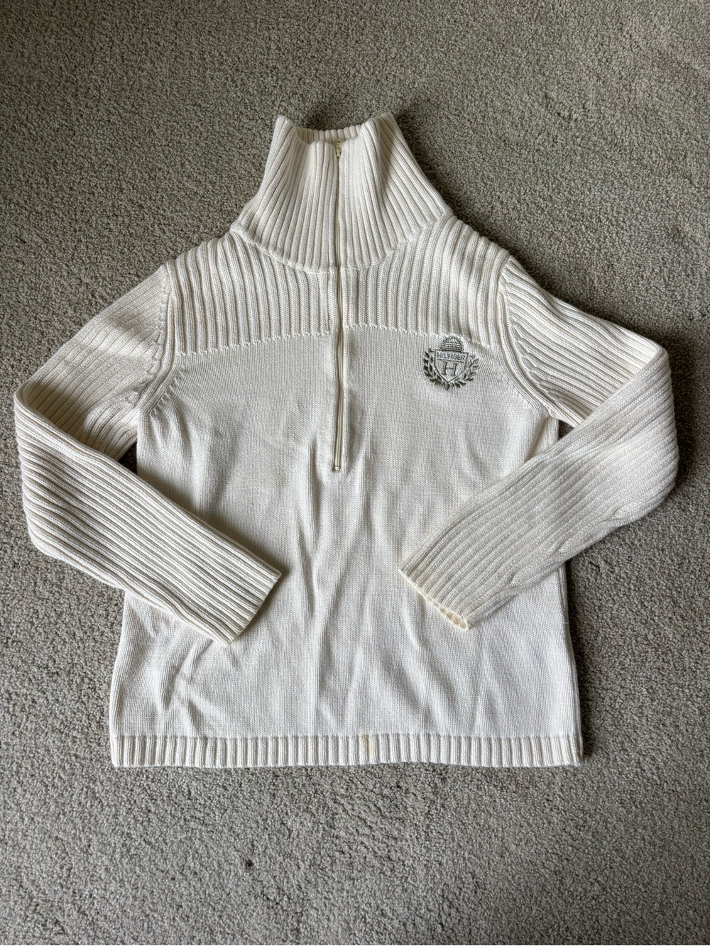 Tommy Hilfiger Cream Ribbed Half‑Zip